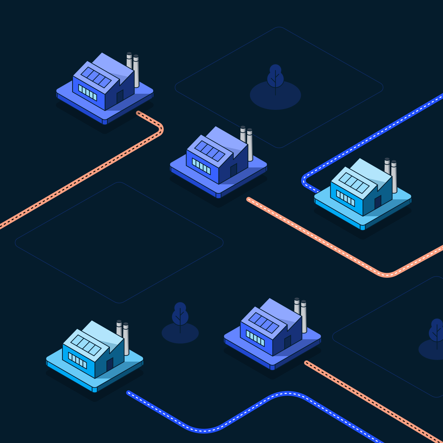 Factories interconnected by digital cables - illustration