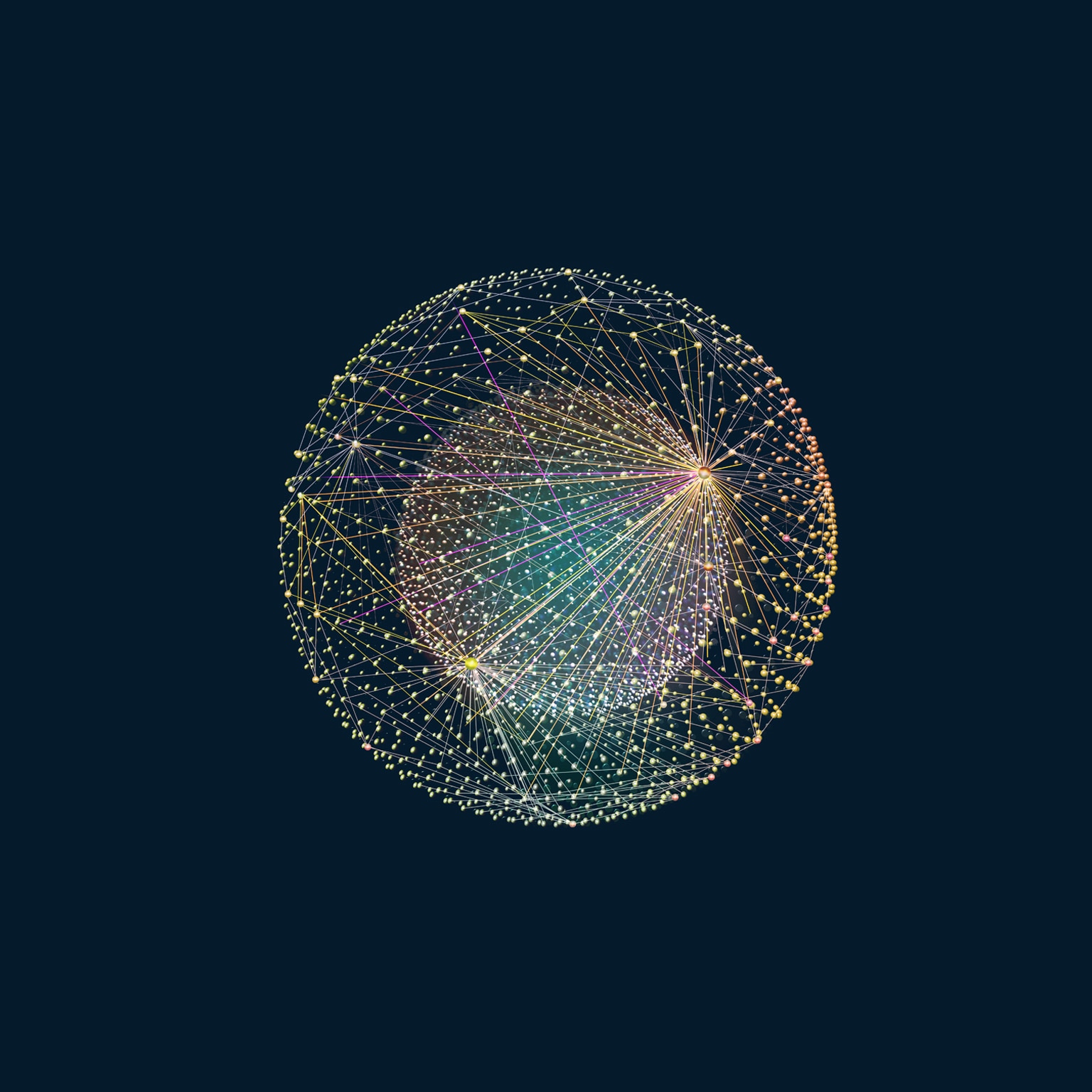 Vibrantly colored wires arranged in a circular pattern symbolizing interconnected digital relationships.