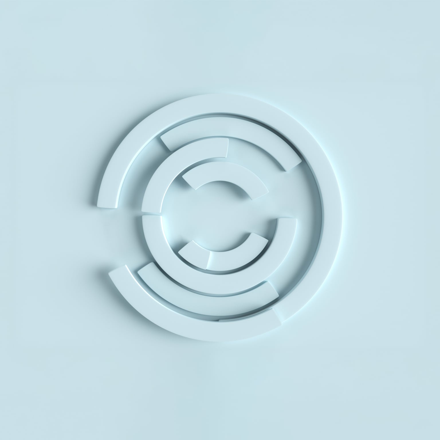 Circular, white maze filled with white semicircles.